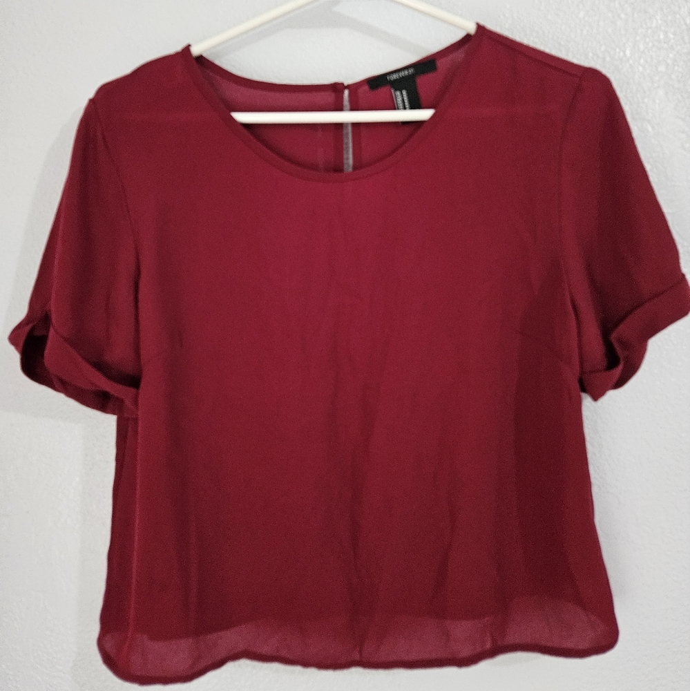 F21 - Wine Red Chiffon Blouse